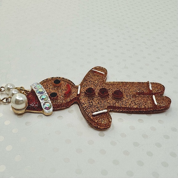 Betsey Johnson ‘Feliz Navidad’ Gingerbread Man Necklace; Barrett Set NWT - Picture 5 of 13